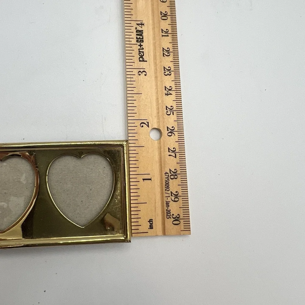 Vintage Solid Brass Double Heart Shaped Mini Picture Frame Lot of 2 Rectangle